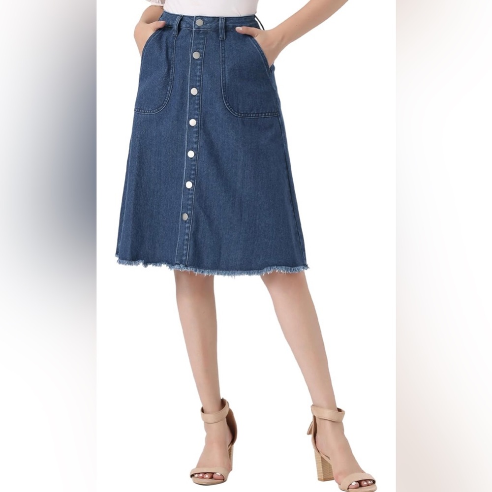 NWT Raw Hem Button Down Midi Jeans Skirt Size Medium